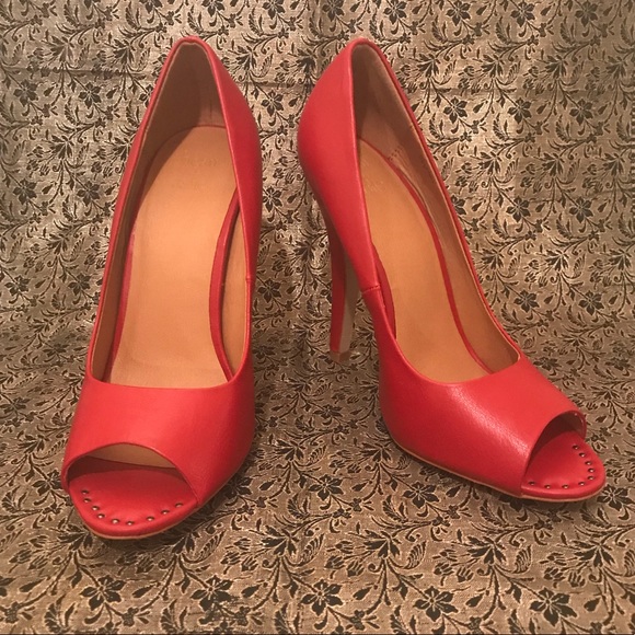 beau & ashe Shoes - Beau & Ashe Helenka Red Peep Toe Studded Stilettos